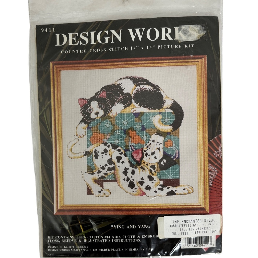 NWT Design Works Yin Yang Cat Dog Counted Cross Stitch Kit 14' by 14" Dalmatian